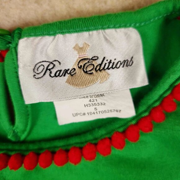 Rare Editions Girls Christmas Green Dress Size 5 Long Sleeved Holiday Santa - Picture 4 of 15